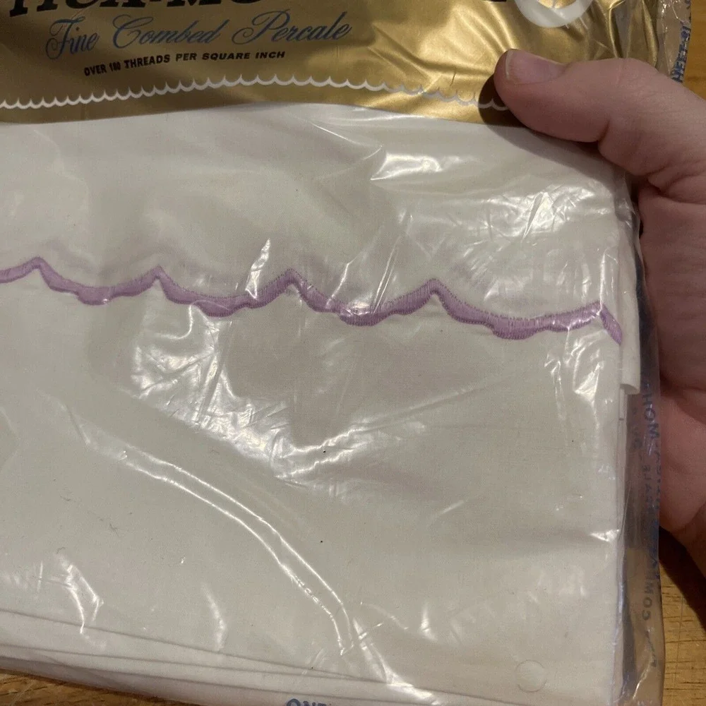 Vintage‎ Stevens Utica Mohawk Lavender Embroidery White Cotton Double Flat Sheet